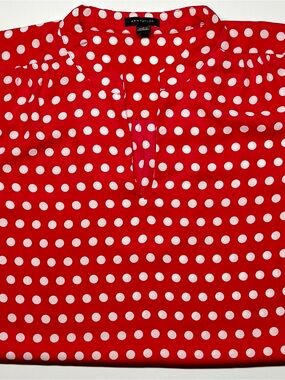 Ann‎ Taylor Red & White Polka Dot Split‑Neck Blouse | Size Small